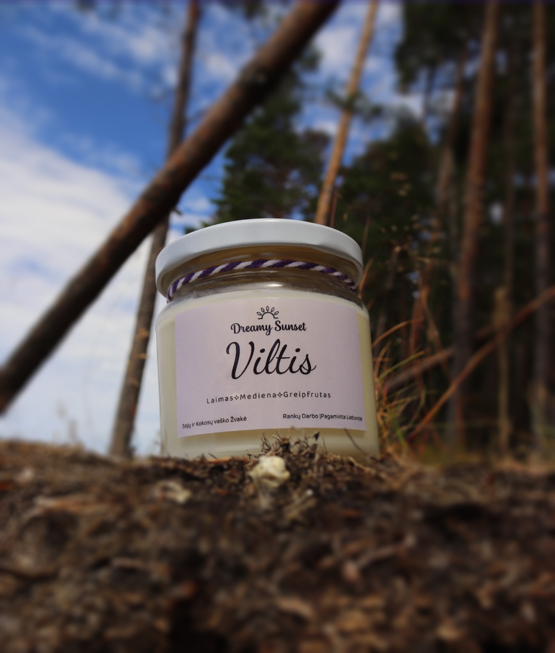 Dreamy Sunset rankų darbo sojų vaško žvakė „Viltis" su jazminų, medienos ir greipfruto aromatu